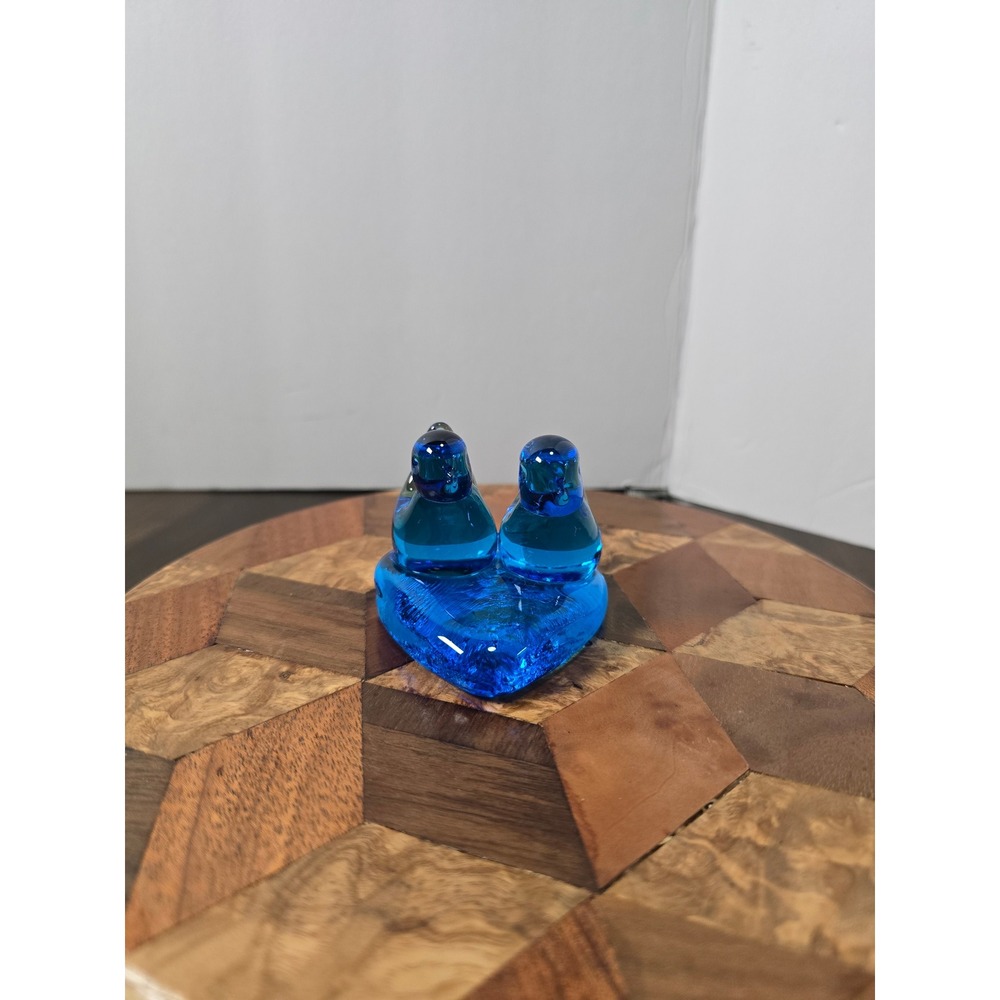 Terra Studios Bluebird of Happiness Double Bird Heart Figurine 1997 Signed Glass